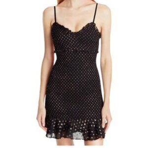Likely Black and Gold Mini Dress Metallic Dots Smocked Zephyr